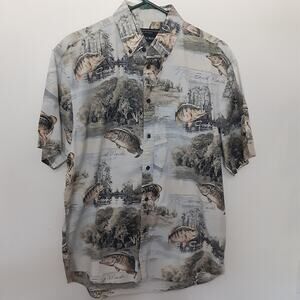 North River Crappie Bass Fishing Shirt Mens M Short Sleeve Button Up Fish Nature